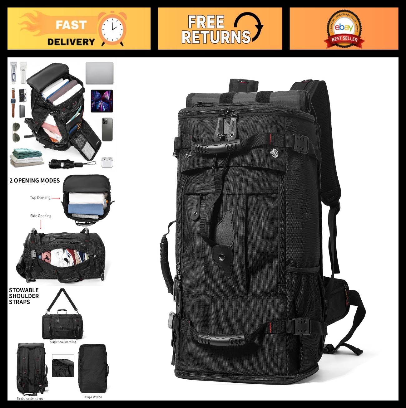 Large Capacity Travel Hiking Sports Backpack Duffle Bag 60L Convertible Laptop B0