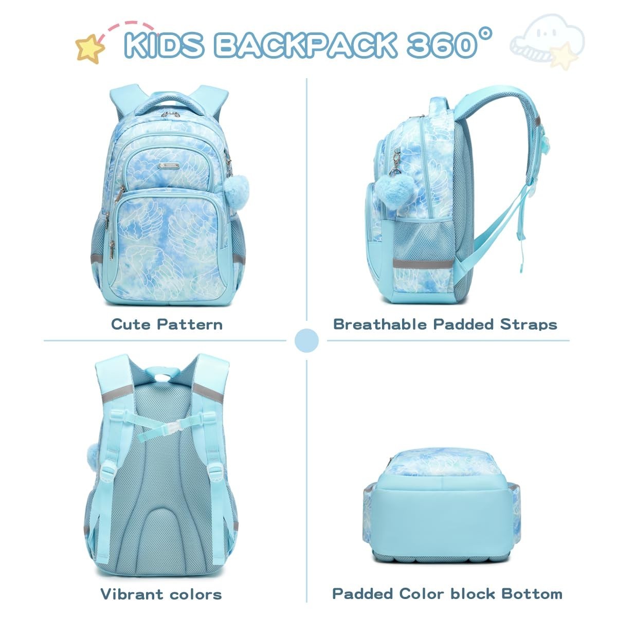 Girls Kids Backpack with Lunch Box for School, 17" Bookbag for Ages 7 12, Durabl5
