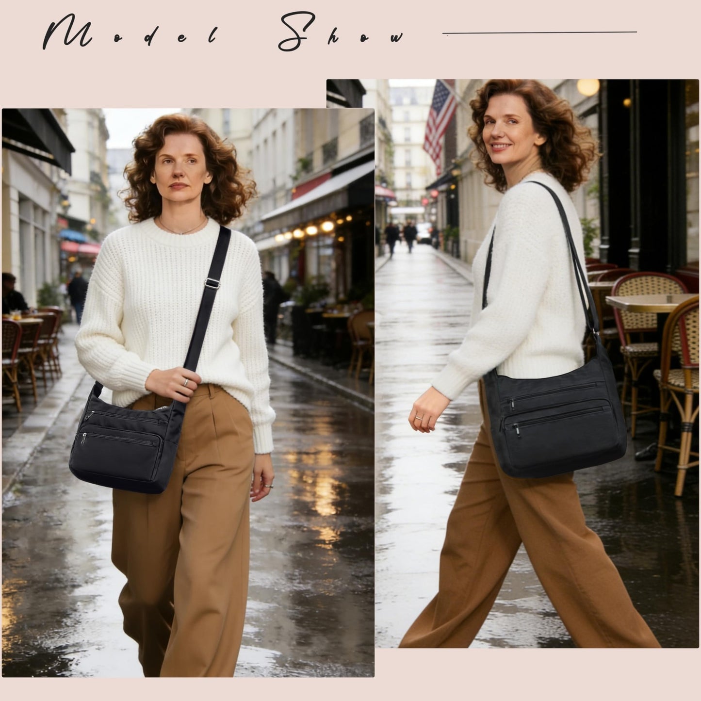 Multi Pocket Crossbody Bag for Women - RFID Fabric Nylon Travel Handbag2