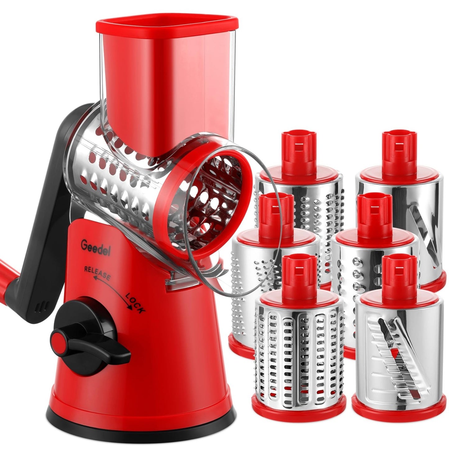 Rotary Cheese Grater & Vegetable Shredder with 6 Blades, Suction Base, Mandoline0