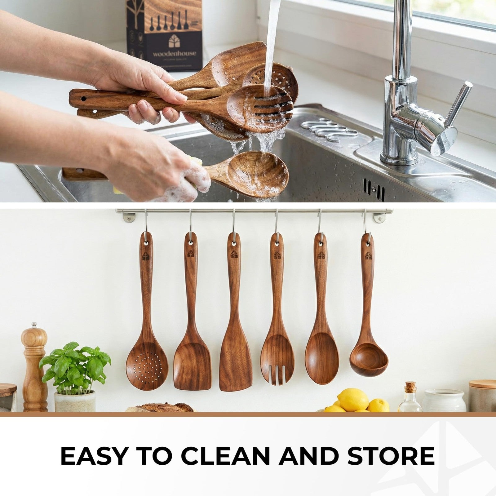 Premium Teak Wooden Cooking Spoons Set   6 Pcs, Durable, Nonstick, Heat Resistan7