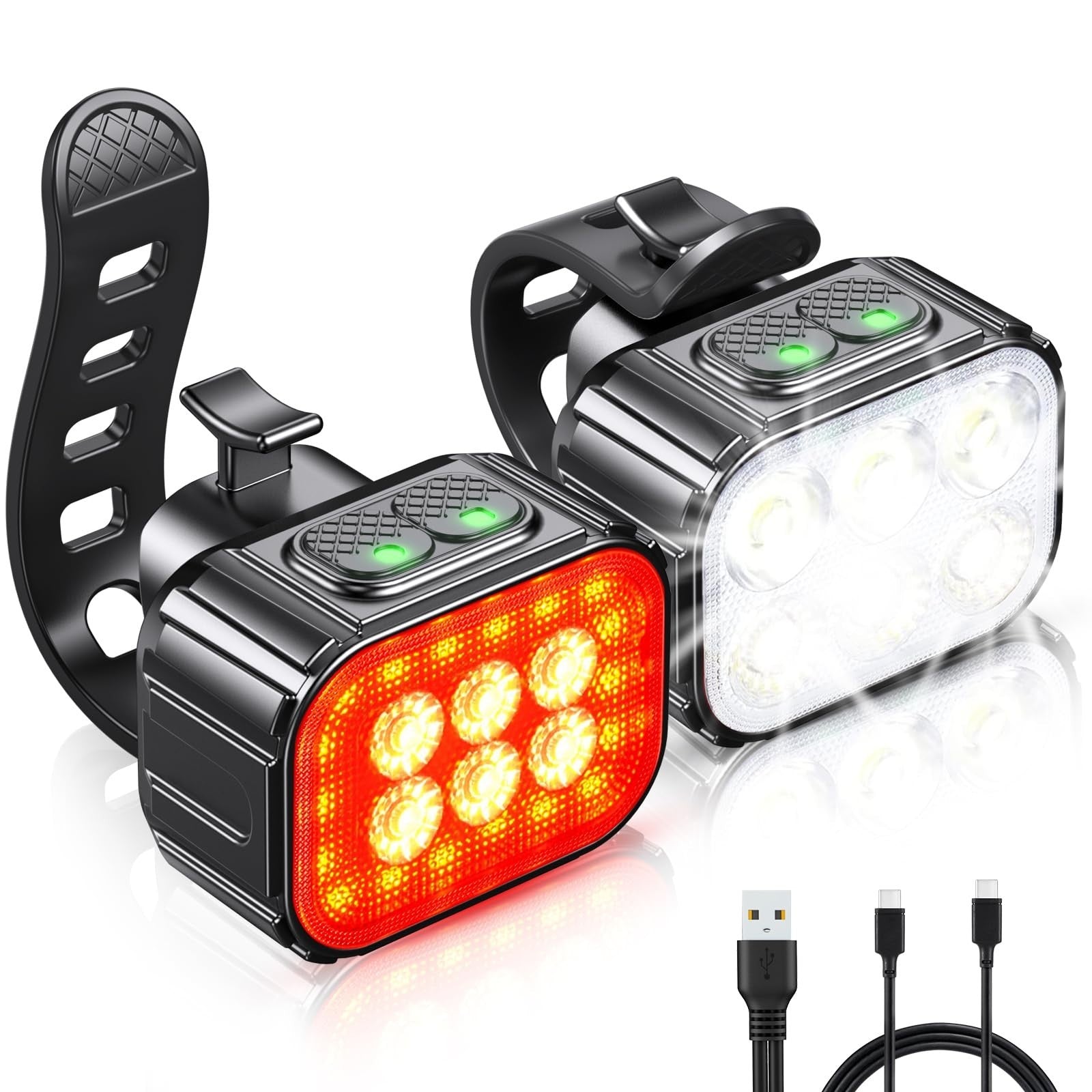 Super Bright Rechargeable Bike Lights Set   Waterproof, Multiple Modes, Long Bat1