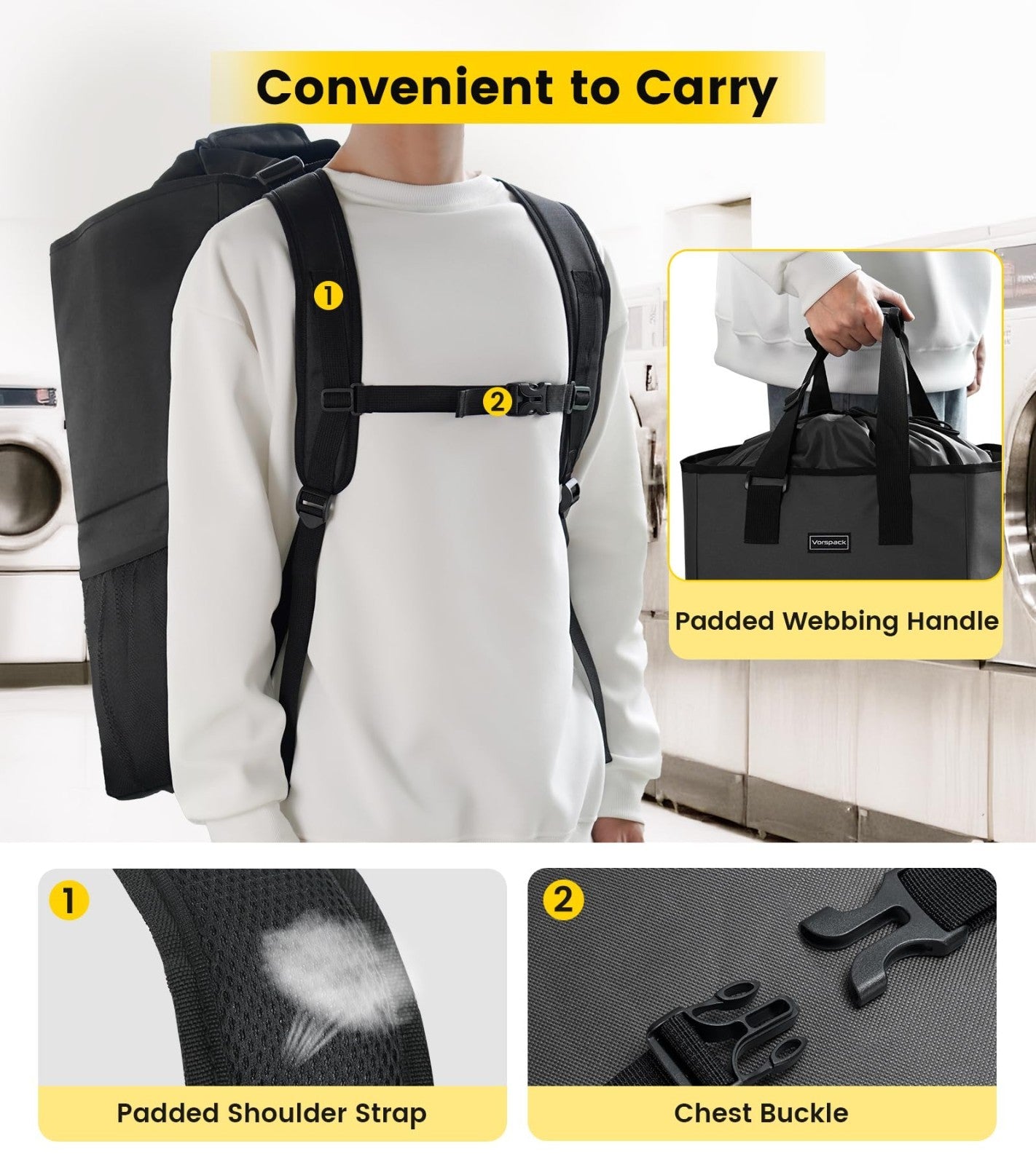 Extra Large Laundry Backpack with Shoulder Straps - Heavy-Duty 2-in-1 Hamper for5