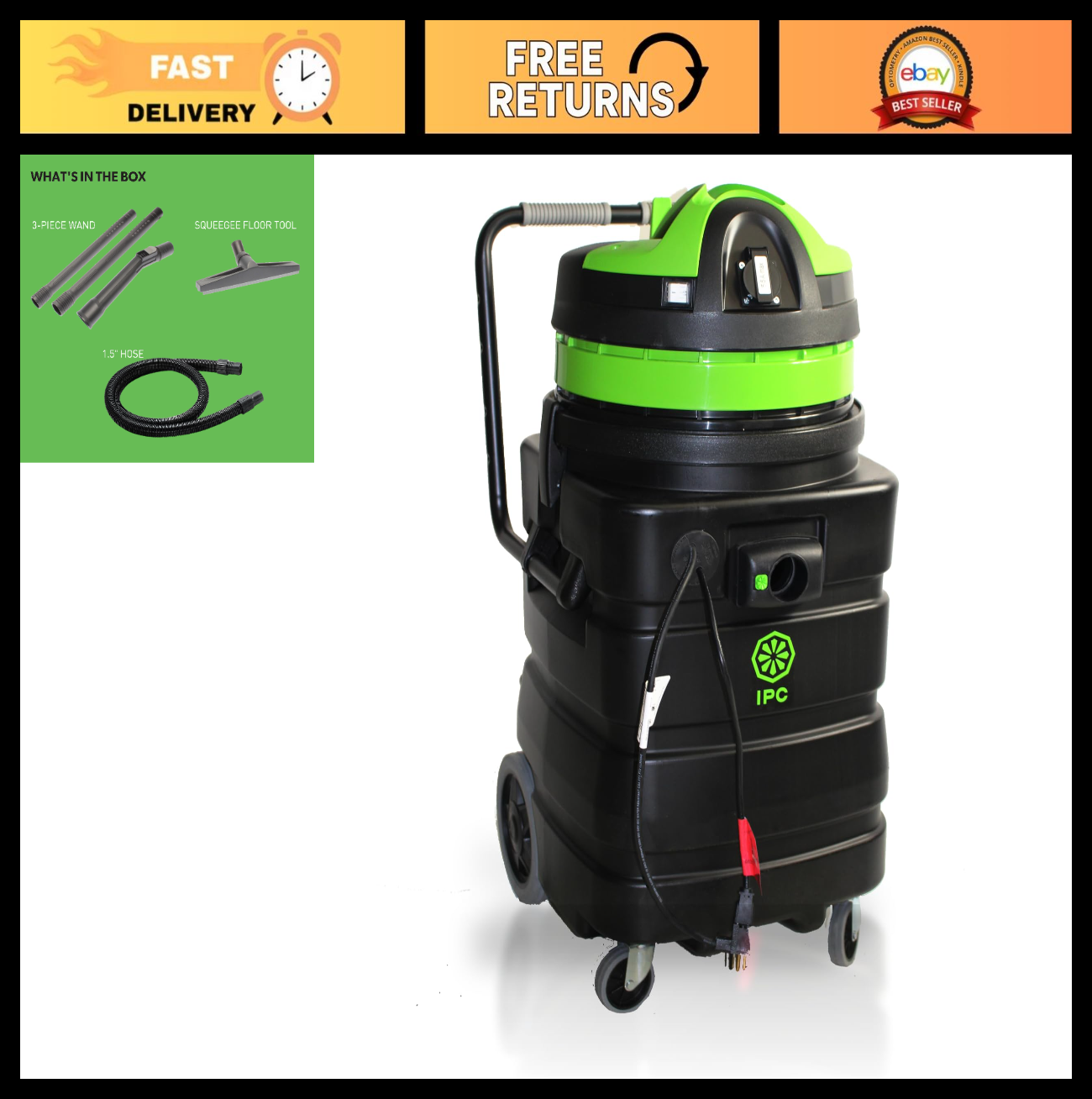 24-Gallon Auto-Discharge Pump-Out Vacuum for Flood Recovery, 1.5" Hose & Wand0