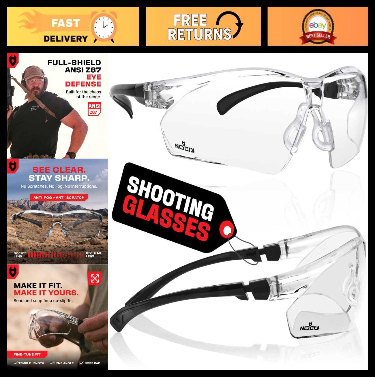 Safety Glasses Anti Fog Scratch Resistant Wrap Around UV Protection, Adjustable,0
