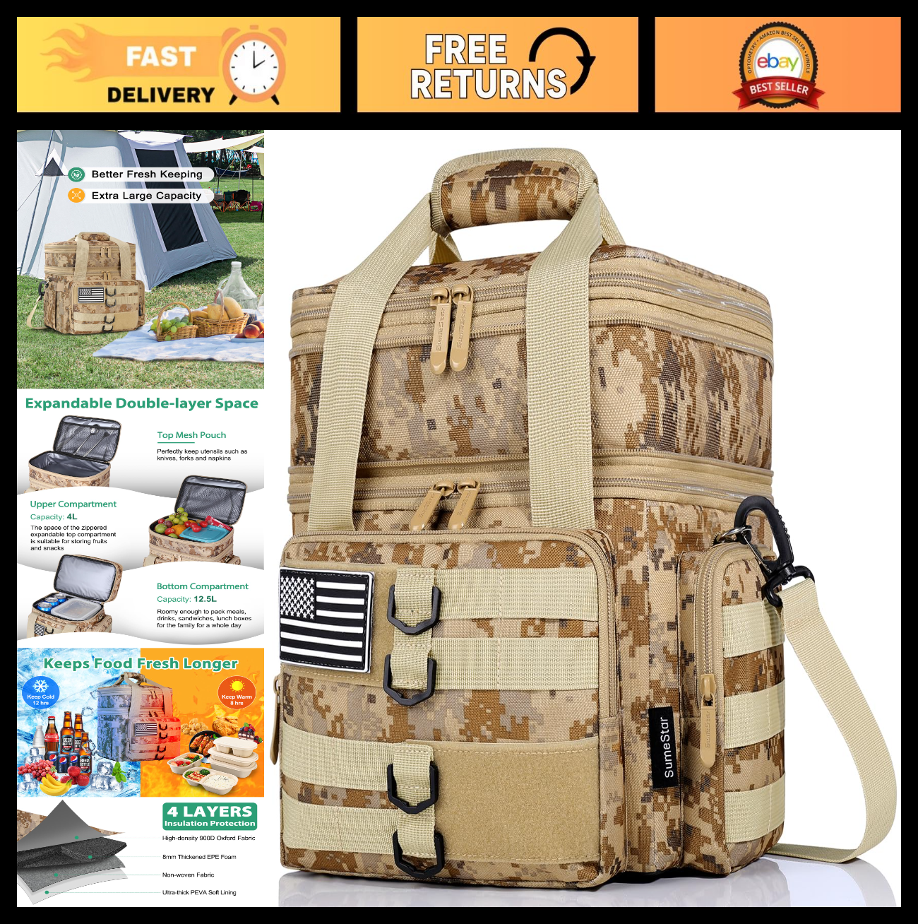 Tactical Insulated Lunch Bag - Heavy Duty Expandable Cooler for Work & Camping0