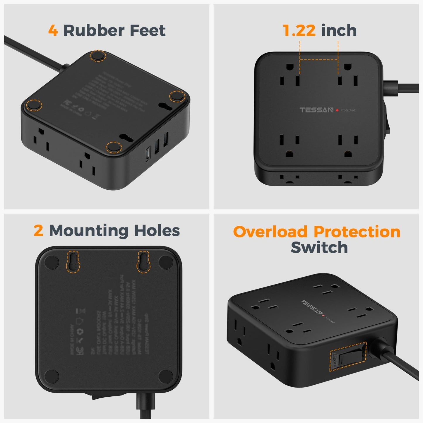 Surge Protector Power Strip 900J Protection, 5 Ft Extension Cord, Black7