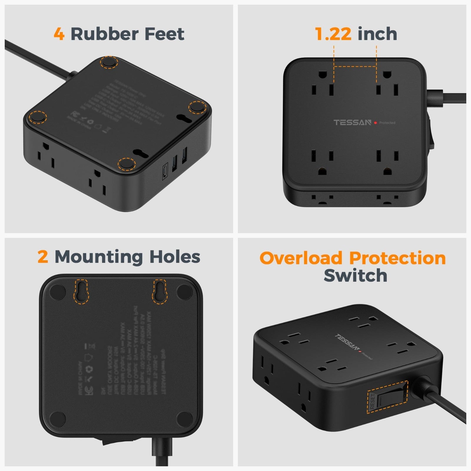 Surge Protector Power Strip 900J Protection, 5 Ft Extension Cord, Black7