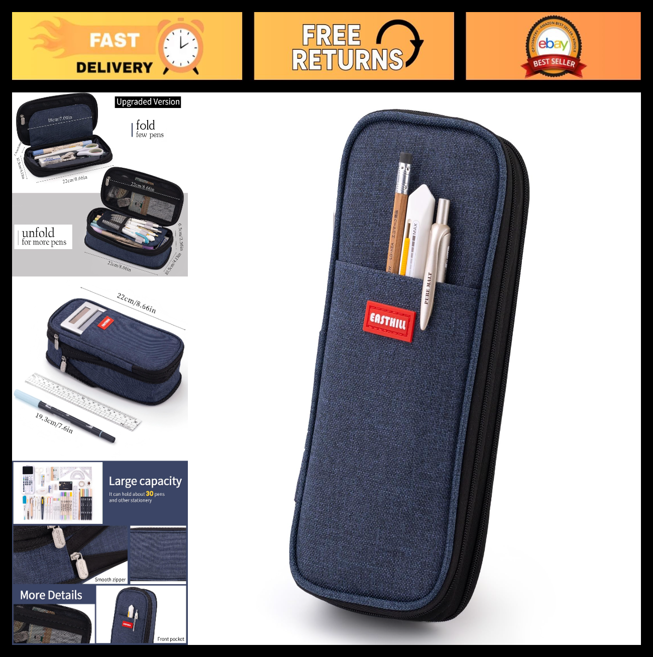 Large Capacity Pencil Case, Big Pencil Pouch, Stationery Pen Bag for Teens   Dee0
