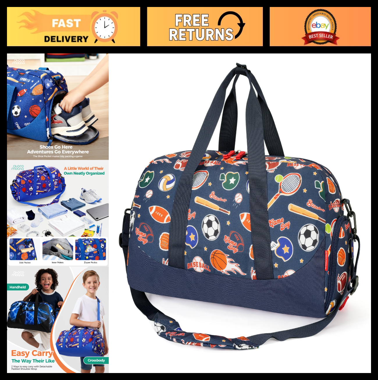 Kids Duffle Bag for Boys, Basketball Overnight Travel Bag with Shoe Compartment,0