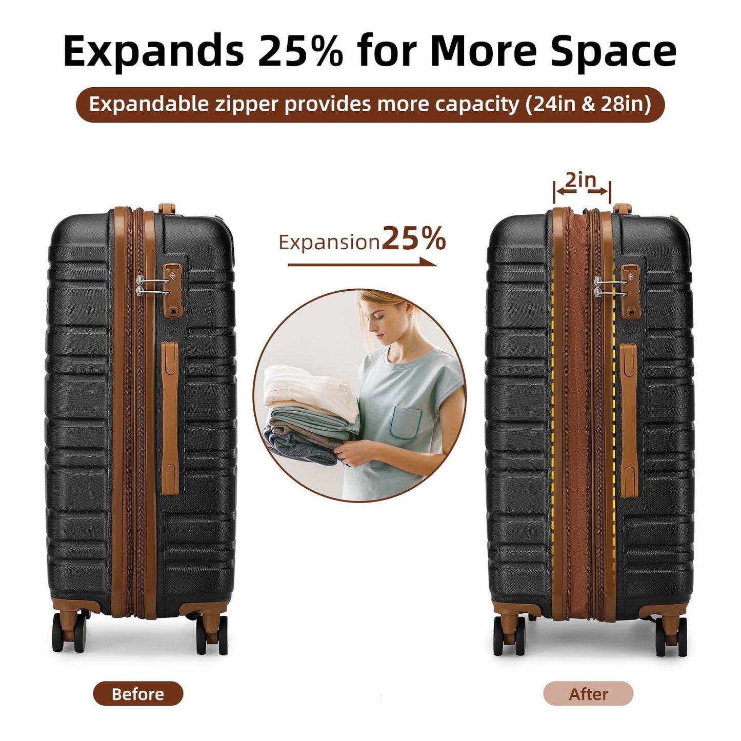 Expandable 6-Piece Luggage Set with 360° Wheels, TSA Lock, Lightweight Hardshell2