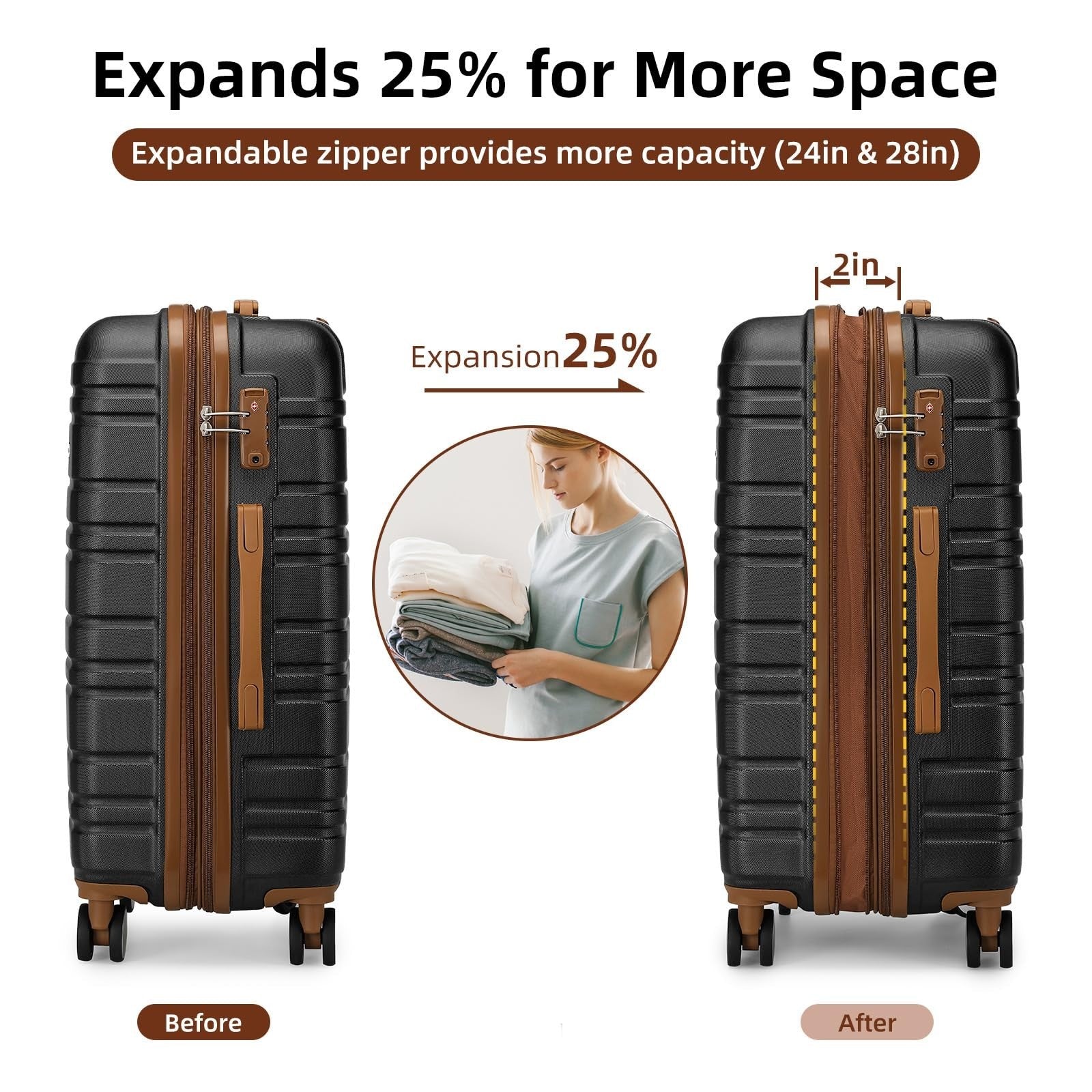 Expandable 6-Piece Luggage Set with 360° Wheels, TSA Lock, Lightweight Hardshell2