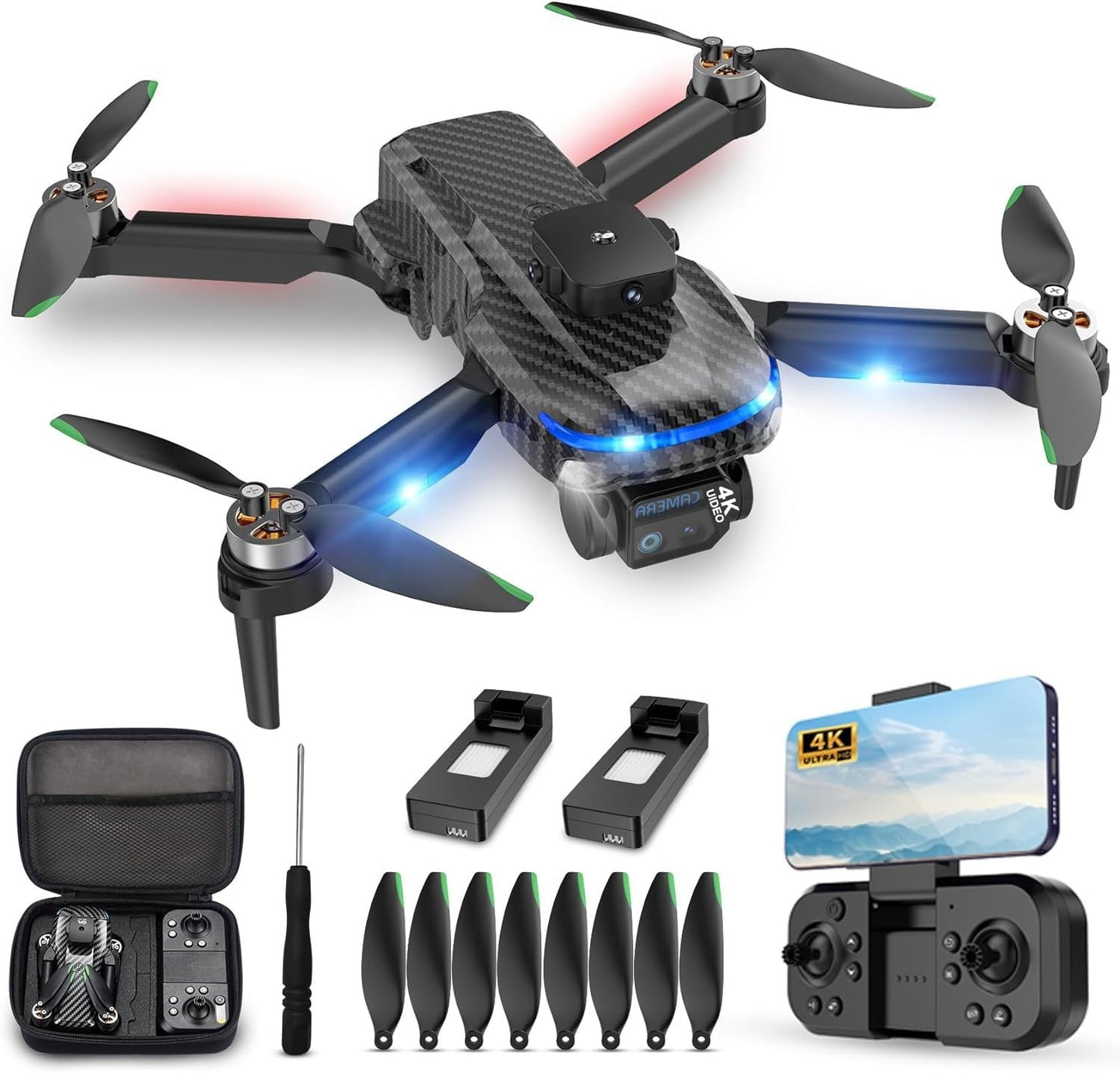 4K HD Camera Drone with 2 Batteries, One Button Return, Headless Mode, 360° Flip1