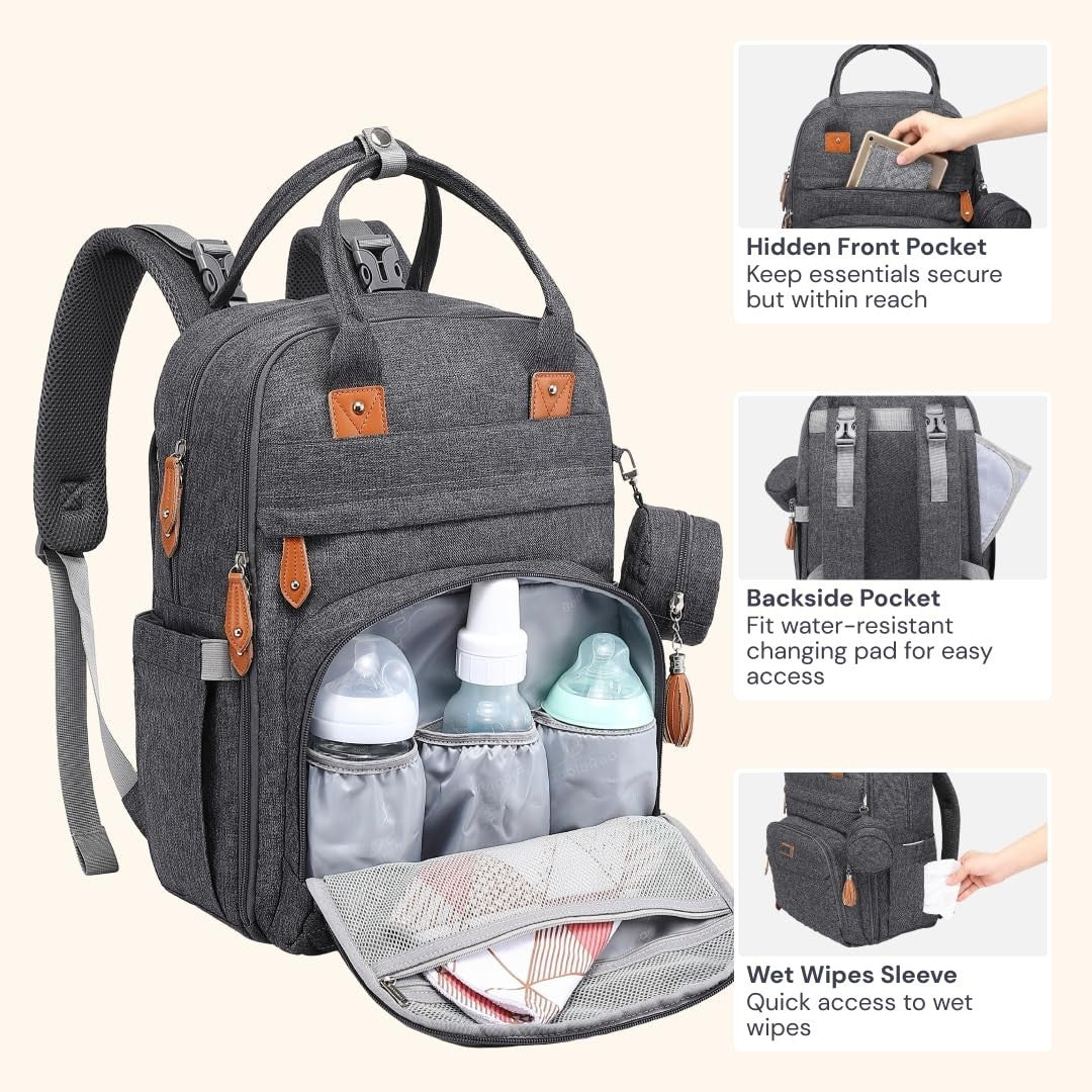 Multi Function Water Resistant Diaper Bag Backpack   Baby Travel Tote, Changing4