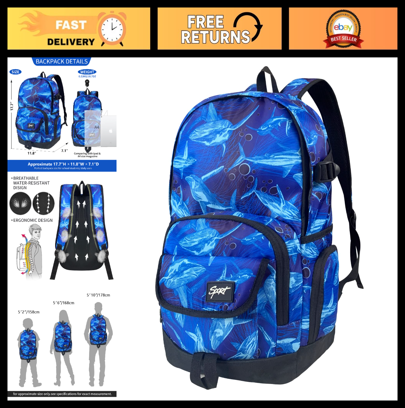 Lightweight School Backpack Travel Bag for Men & Women   College & Travel Use0