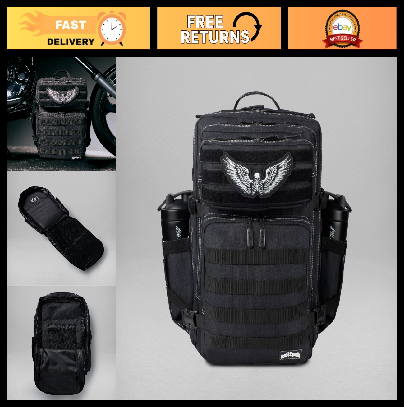 Durable 45L Waterproof Gym Backpack   1000D Oxford, MOLLE Webbing, Laptop Pocket0