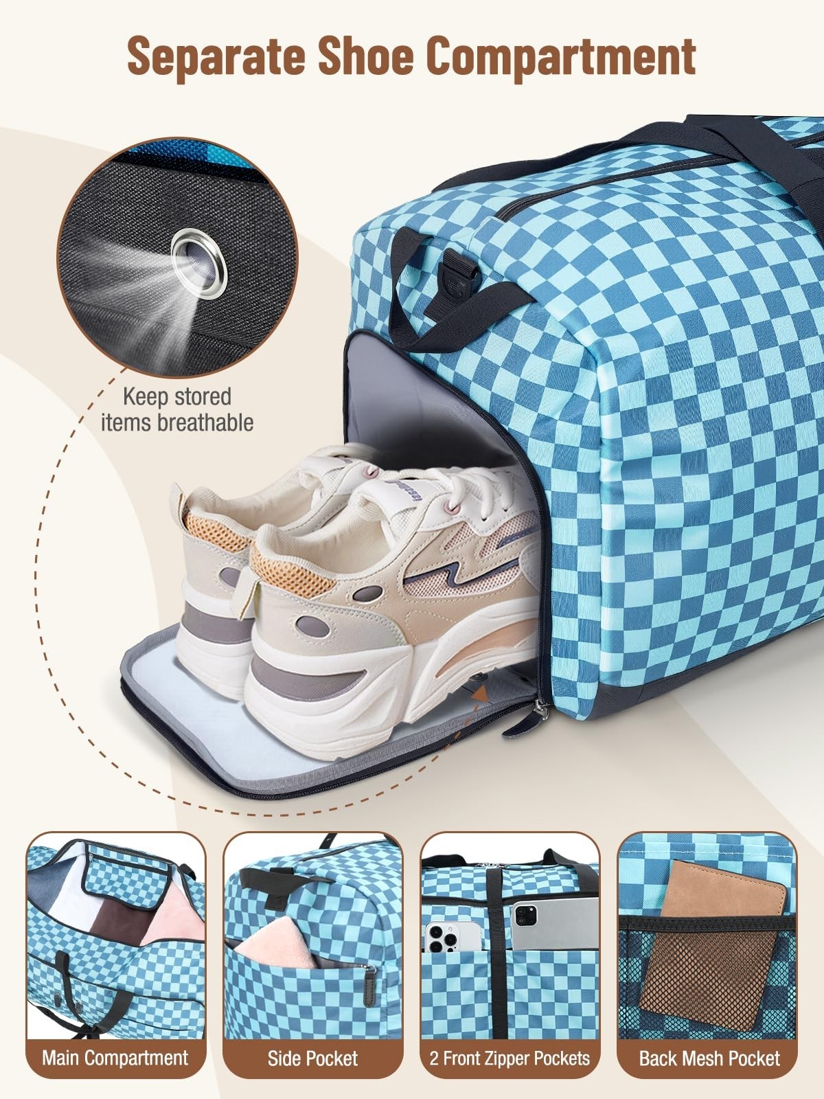 Large Foldable Travel Duffle Bag for Women - 80L, Separate Shoe Compartment, Wee3