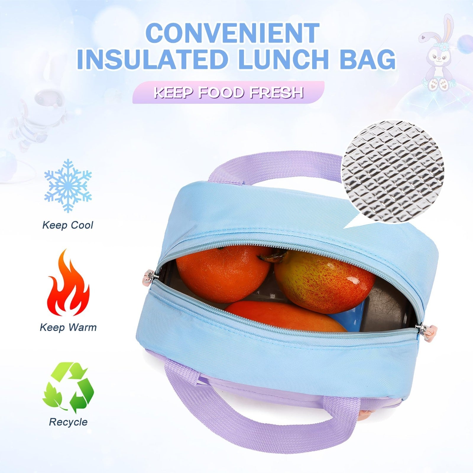 Cute Bunny Girls Backpack Set   3PCS School Bag with Lunch Box & Pencil Case, Bl5