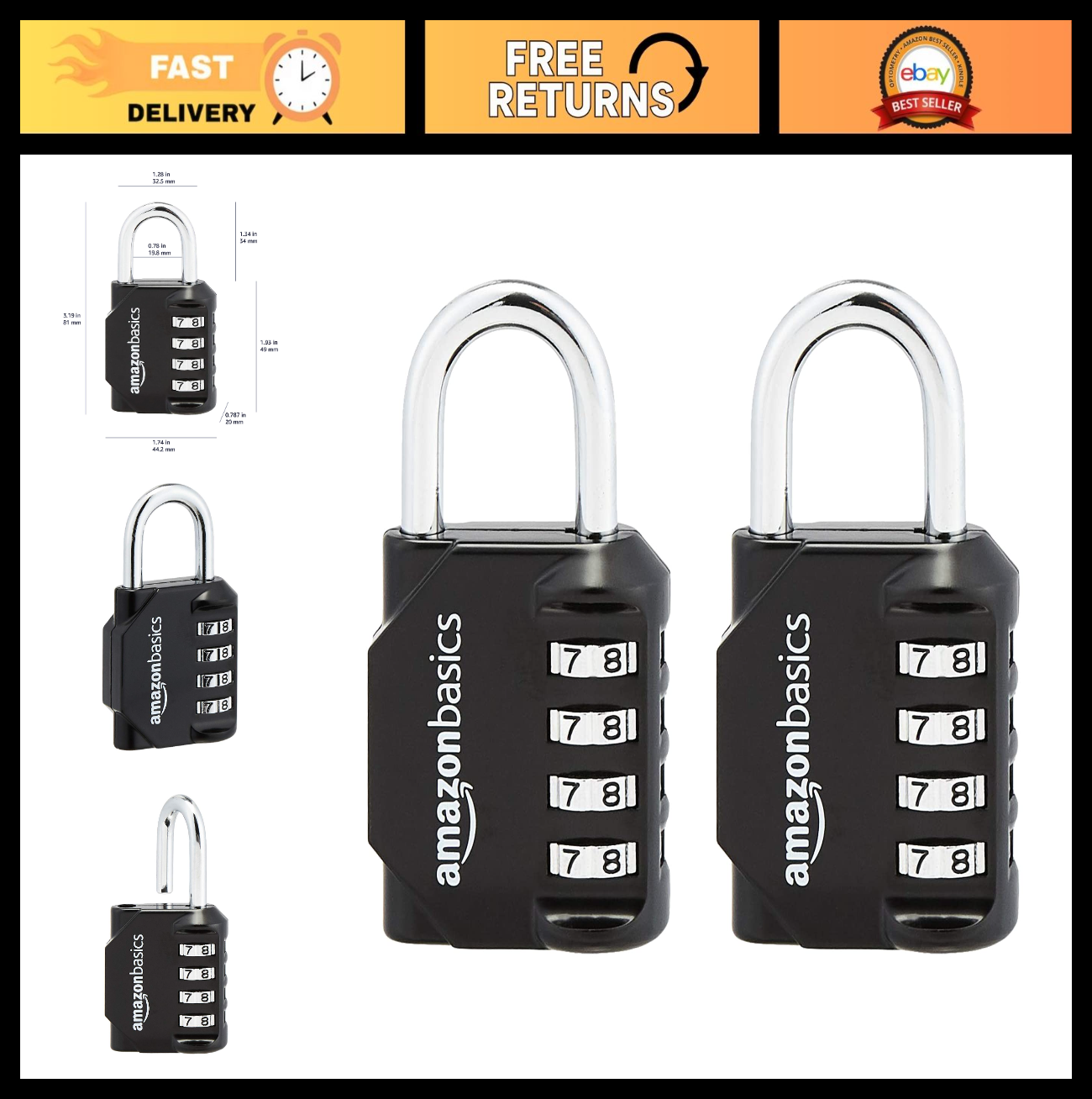 4 Digit Combination Lock, Secure Keyless Padlock, Black, 2 Pack for Gym & Travel0