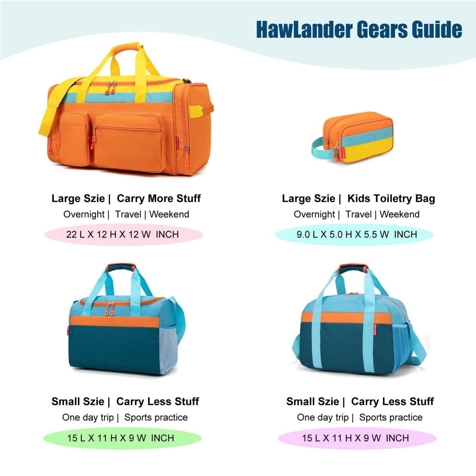 18" Kids Duffle Bag for Boys & Girls - Orange Travel Bag for Sports, Weekend & S8