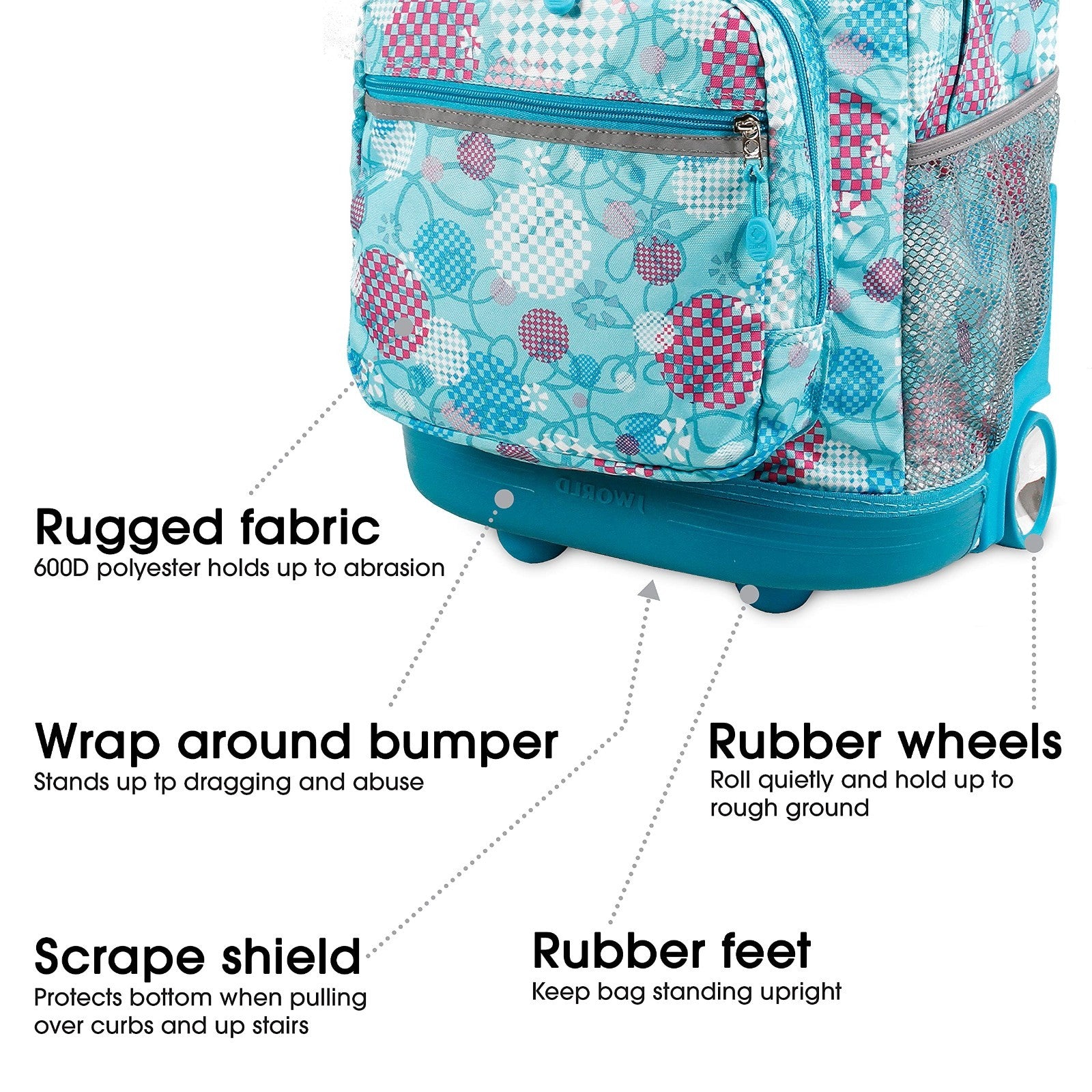Kids Rolling Backpack with Wheels, School Roller Bookbag for Girls & Boys, 18"x14