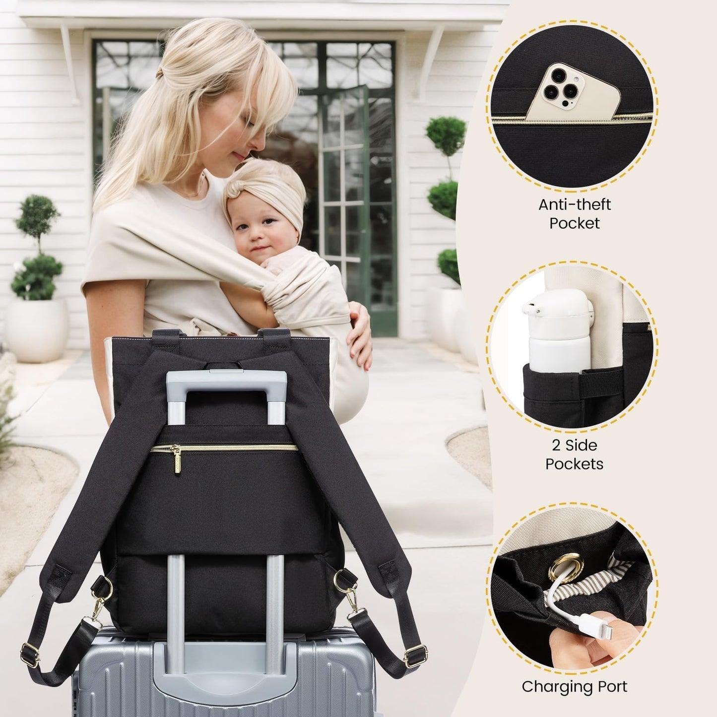 Diaper Bag Backpack Tote with Insulated Pockets & Changing Pad   Stylish & Funct5