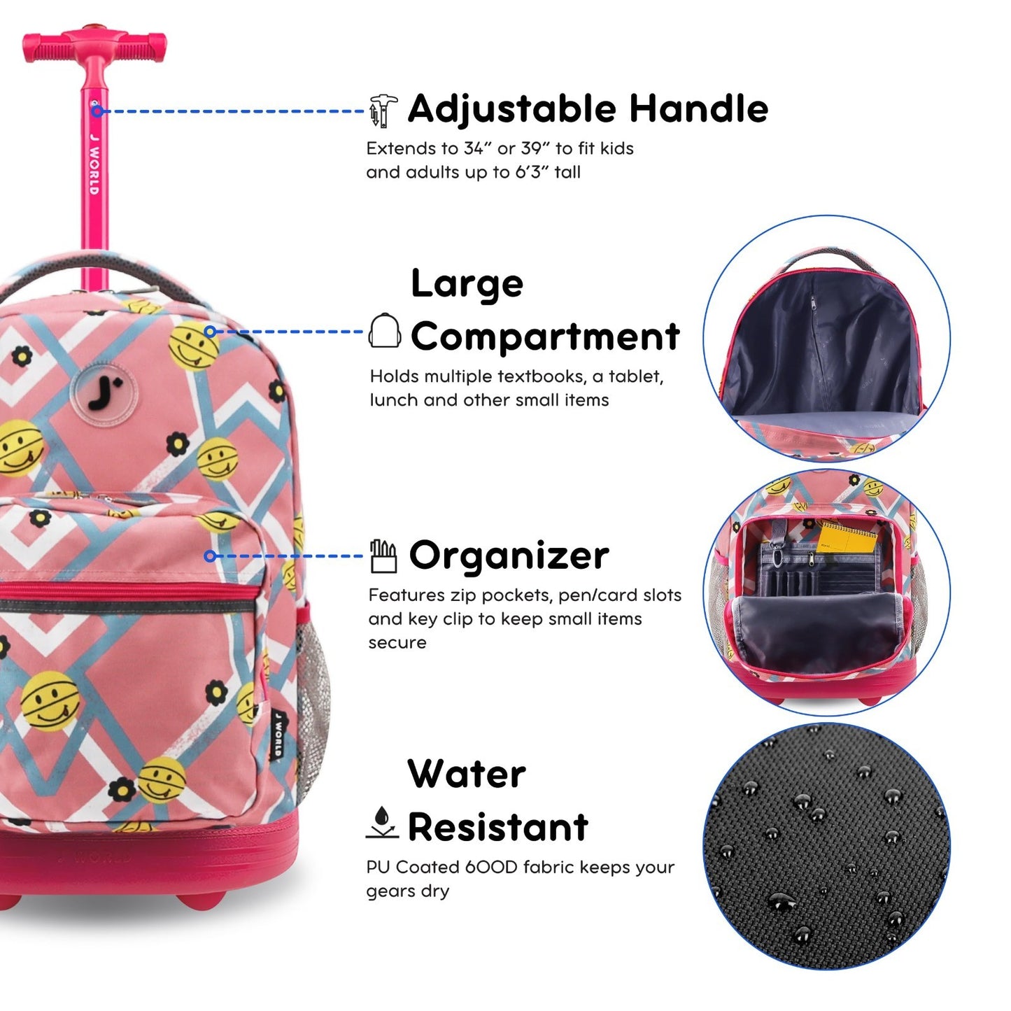 Kids Rolling Backpack with Wheels, 18" School Bookbag for Boys & Girls, Basketba5