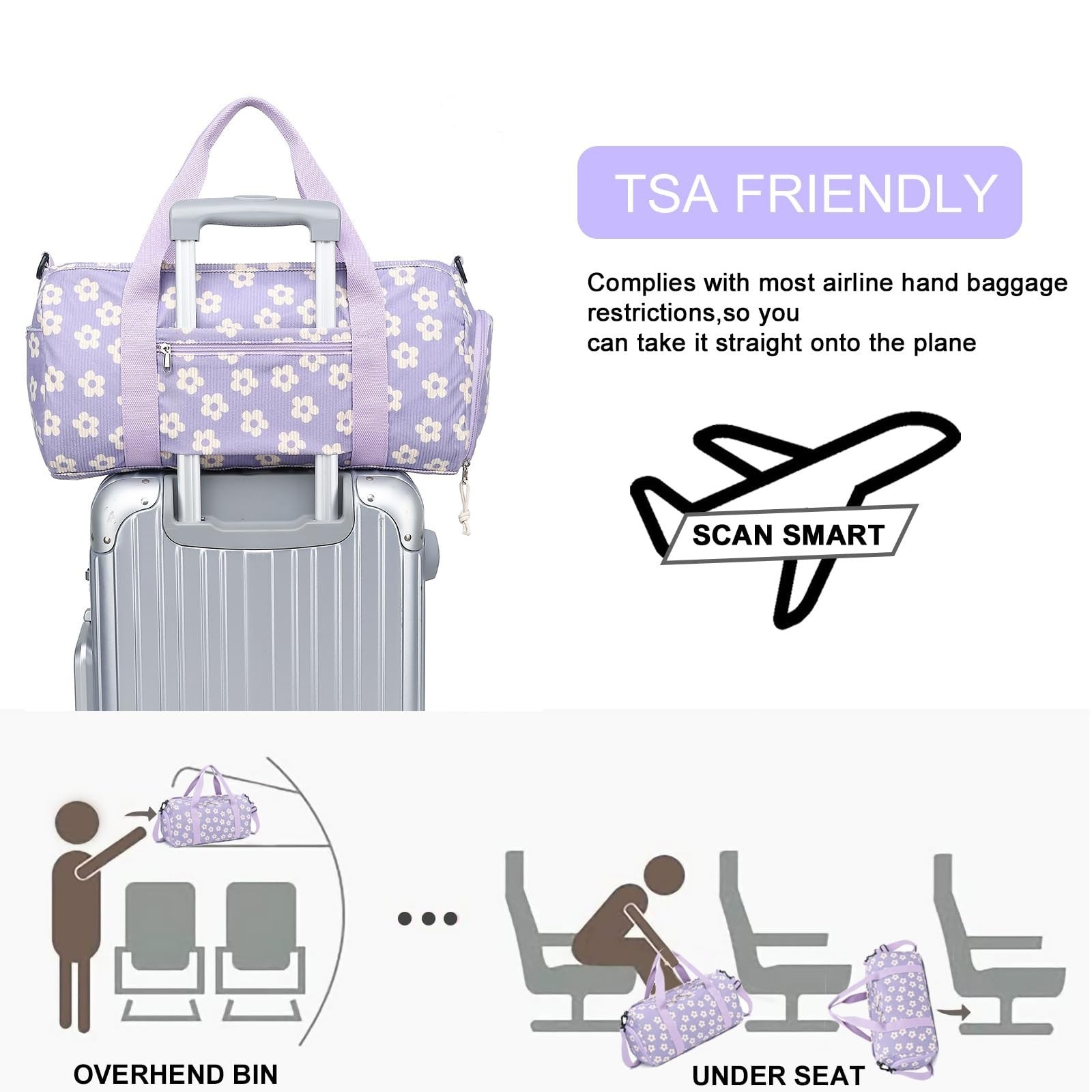 Cute Duffle Bag for Girls - Waterproof Gym Bag with Shoe Compartment & Wet Pocke8
