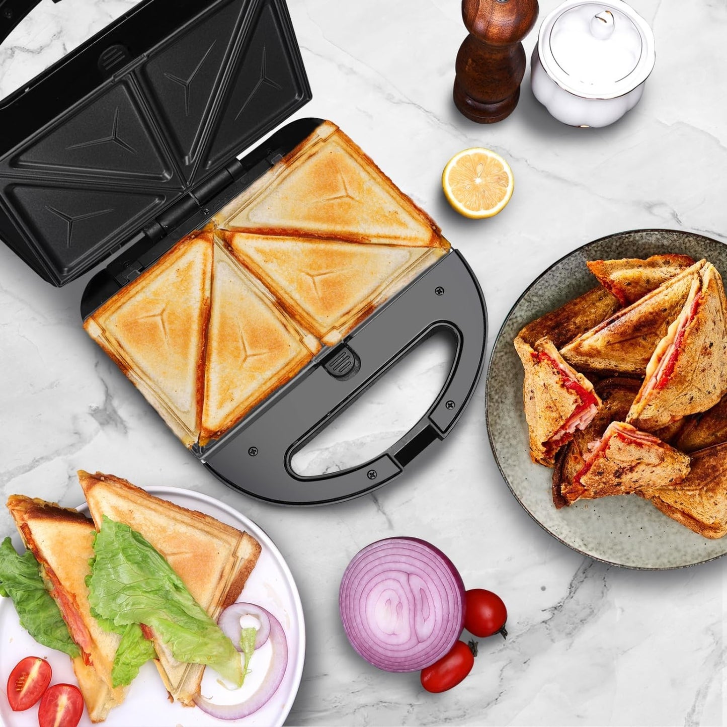3-in-1 Electric Sandwich Maker & Panini Press with Non-Stick Plates, Waffle Make6