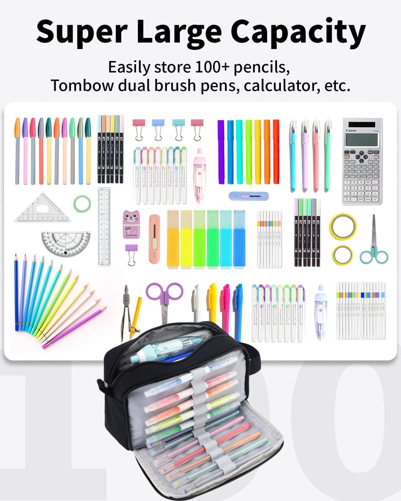 Large Capacity Pencil Case Organizer   Canvas Pouch with Compartments, Easy Grip2