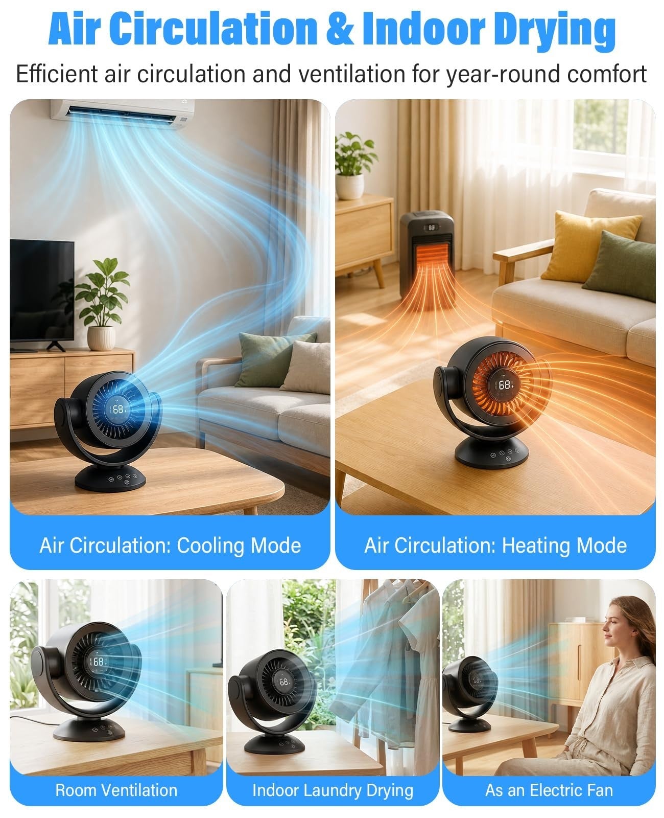 Quiet Air Circulator Fan with Remote, 90° Vertical & 120° Oscillating, 100 Speed7