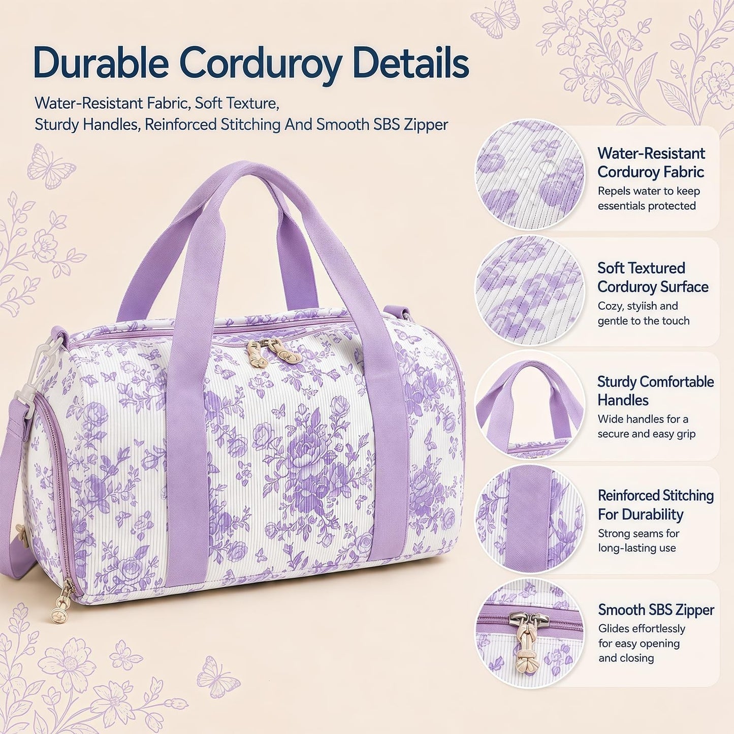 Cute Girls Duffle Bag with Shoes Compartment & Wet Separation - Waterproof Gym &8