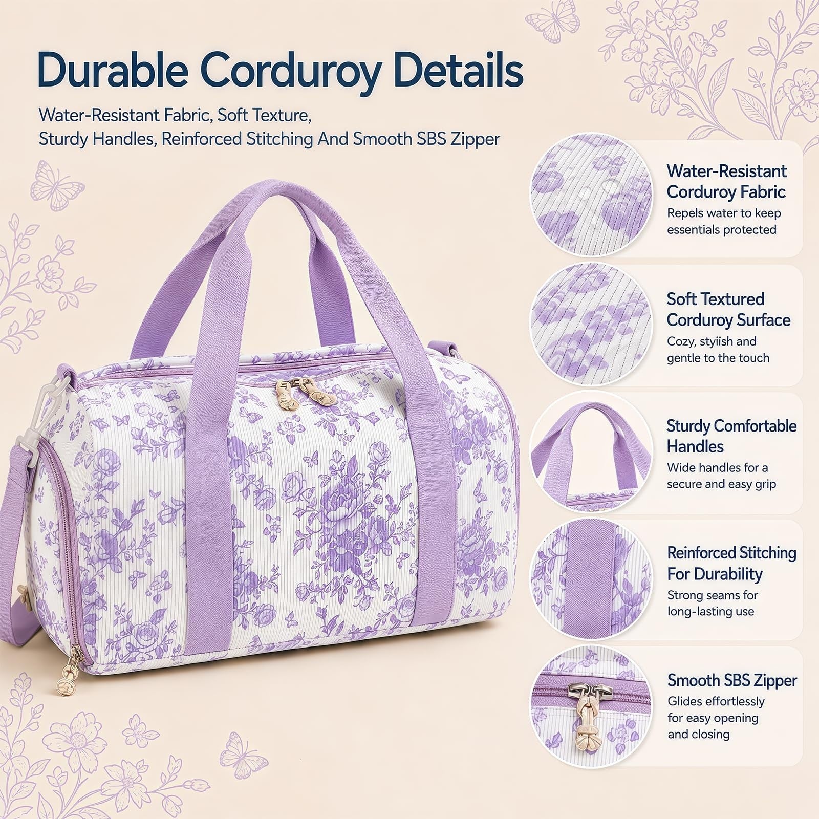 Cute Girls Duffle Bag with Shoes Compartment & Wet Separation - Waterproof Gym &8