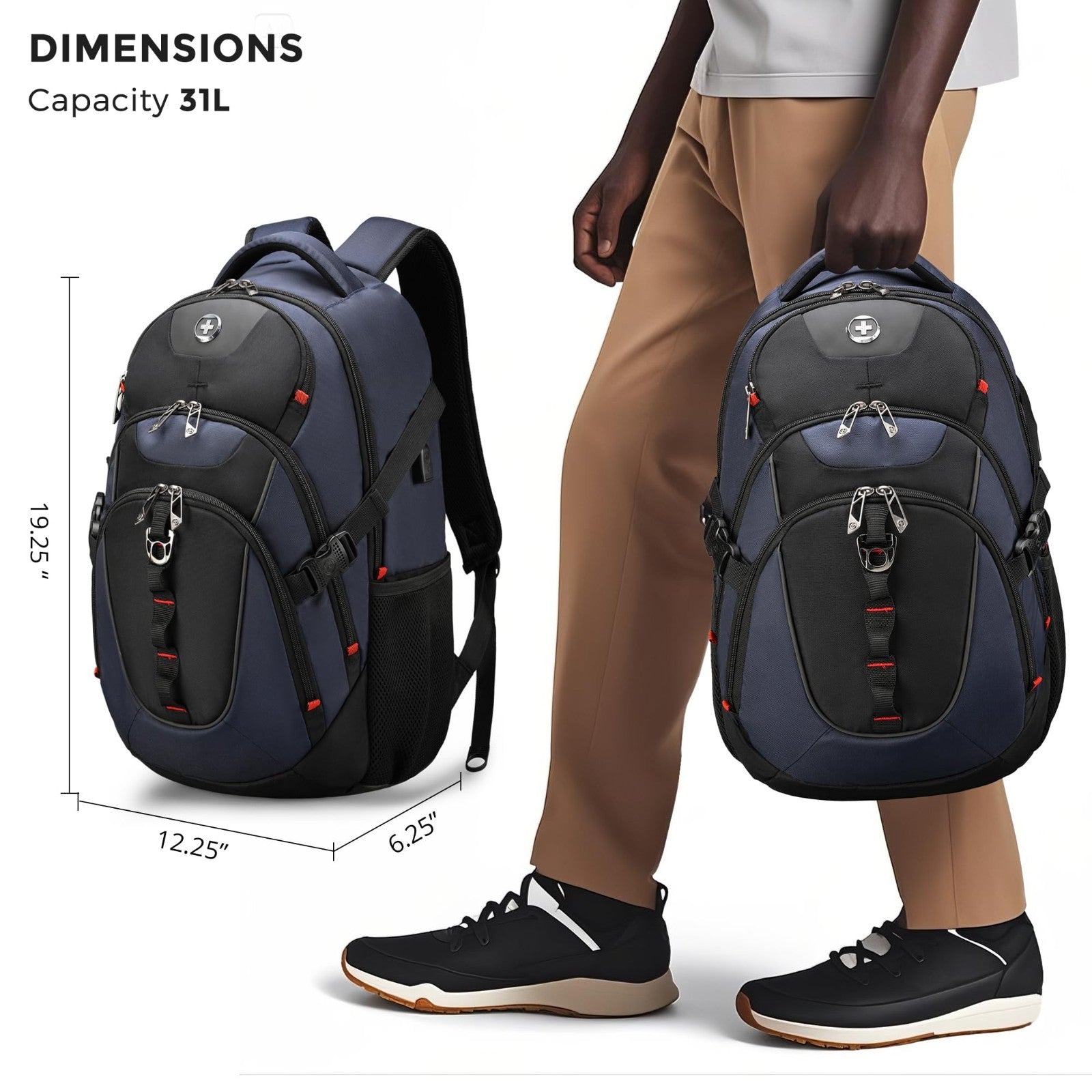 Travel Backpack for Men, RFID Protection, USB Charging, Apple Find My, Add A Bag2