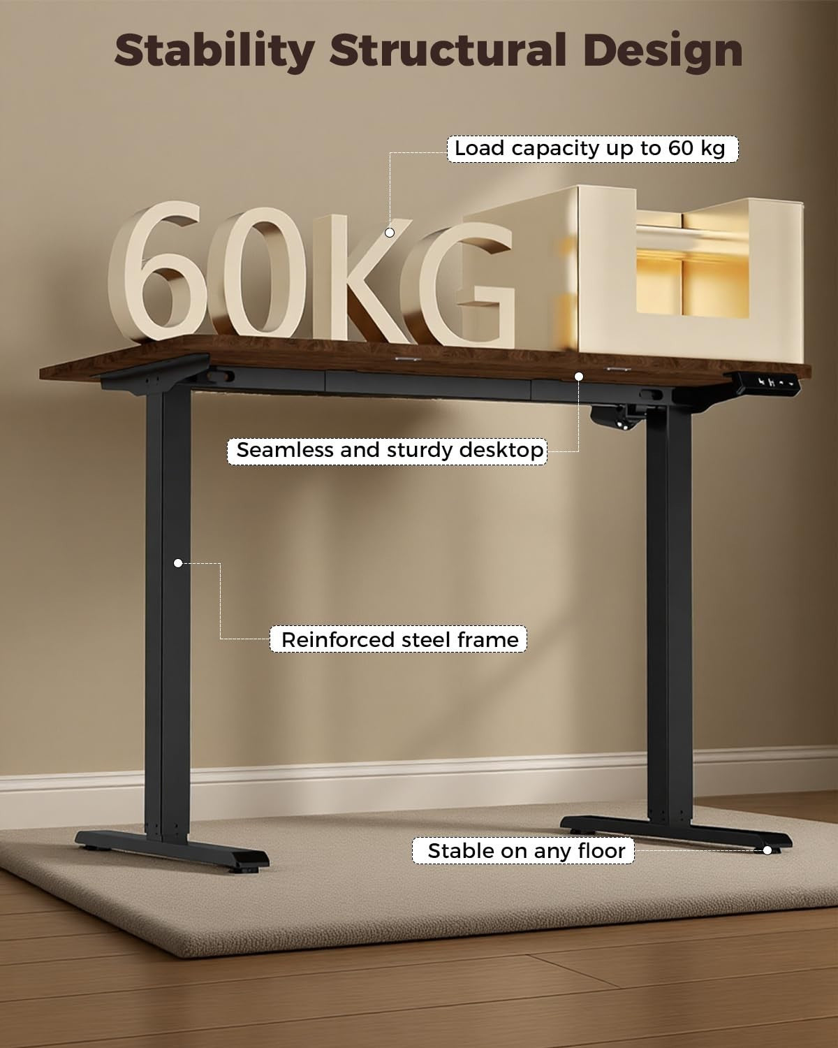 Height Adjustable Electric Standing Desk 48"x24", Ergonomic Sit Stand Desk, Memo5