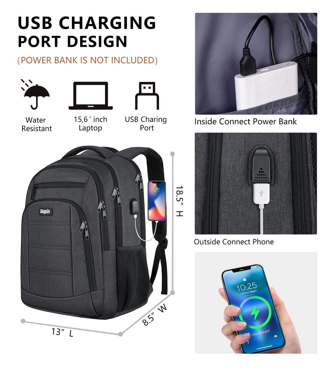 Travel Laptop Backpack 15.6" Anti Theft Computer Bag for Work & College, USB Por1