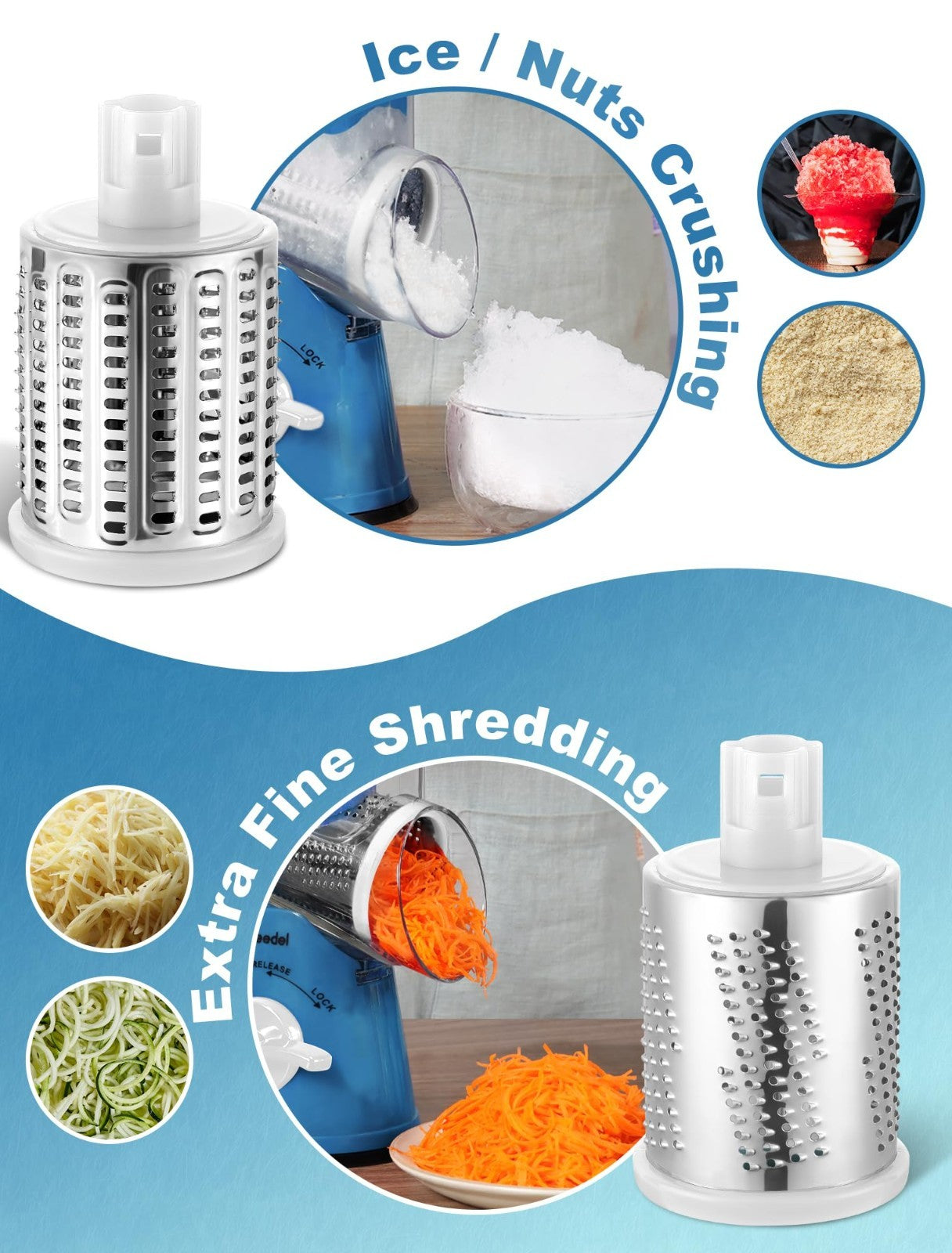 Rotary Cheese Grater & Vegetable Slicer   5 Blades, Stainless Steel, Fast Cuttin3