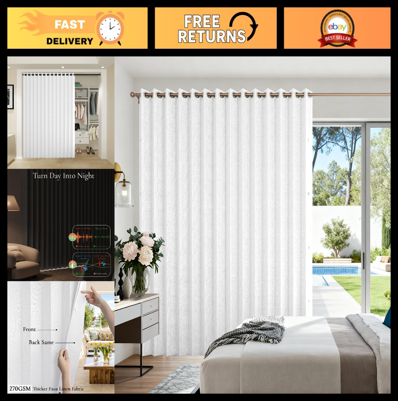 100% Blackout Vertical Shades for Sliding Doors, Fabric Window Blinds, 1 Panel W0