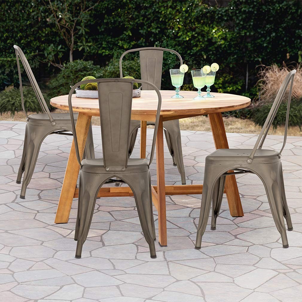 Set of 4 Stackable Metal Dining Chairs   Indoor Outdoor Patio Kitchen Bar Chairs3