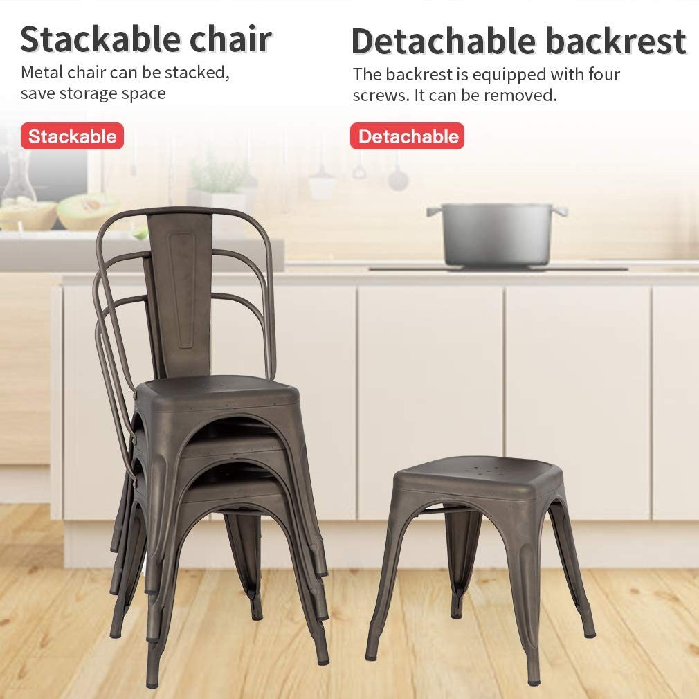Set of 4 Stackable Metal Dining Chairs, Bronze, 330lbs Load, Indoor/Outdoor, Non6