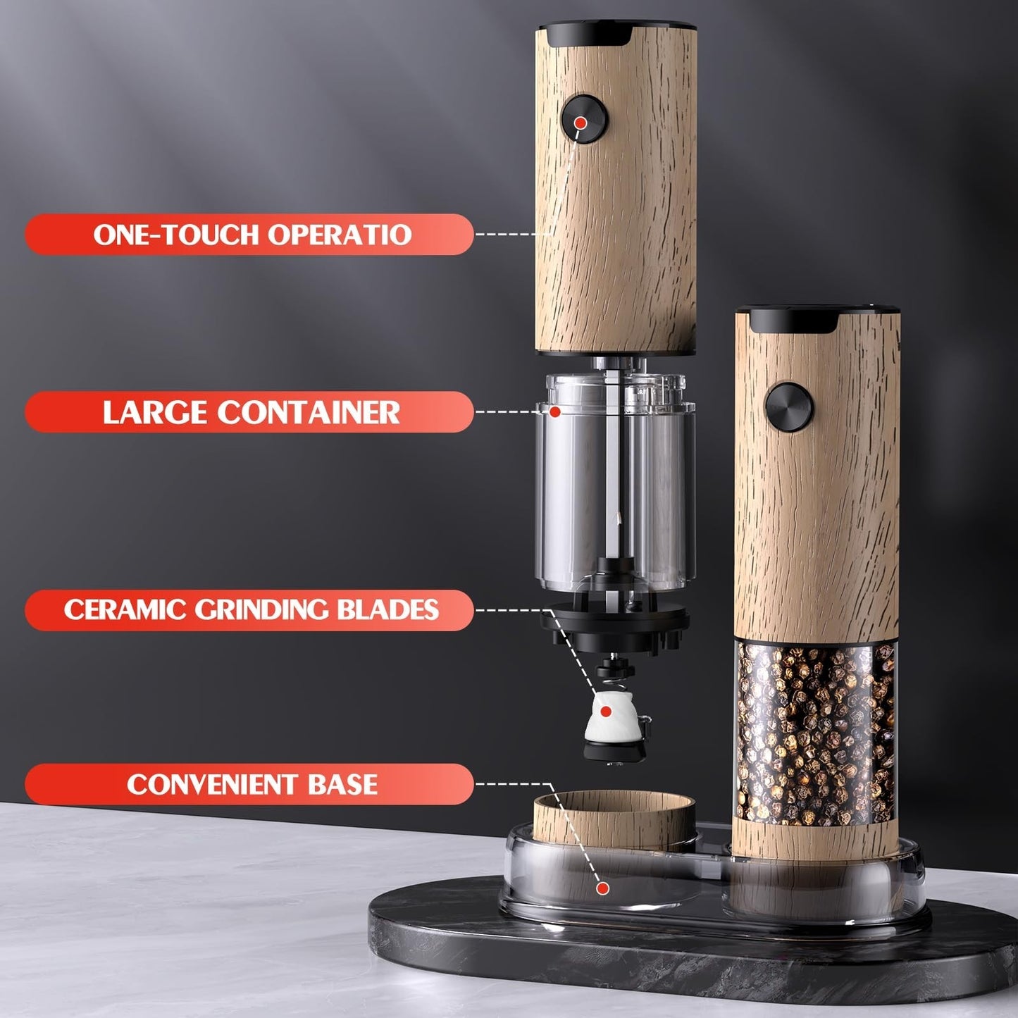 Automatic Electric Salt & Pepper Grinder Set   Adjustable Coarseness, LED, Large6