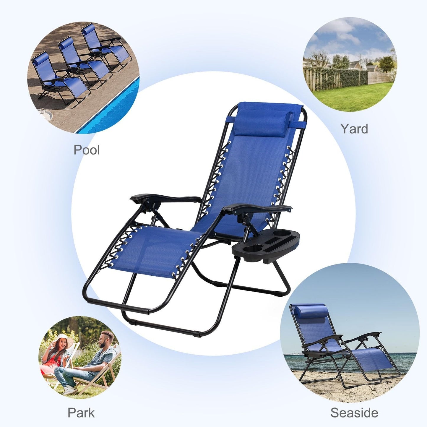 Set of 2 Adjustable Zero Gravity Lounge Chairs   Relaxing Patio Recliners with P6