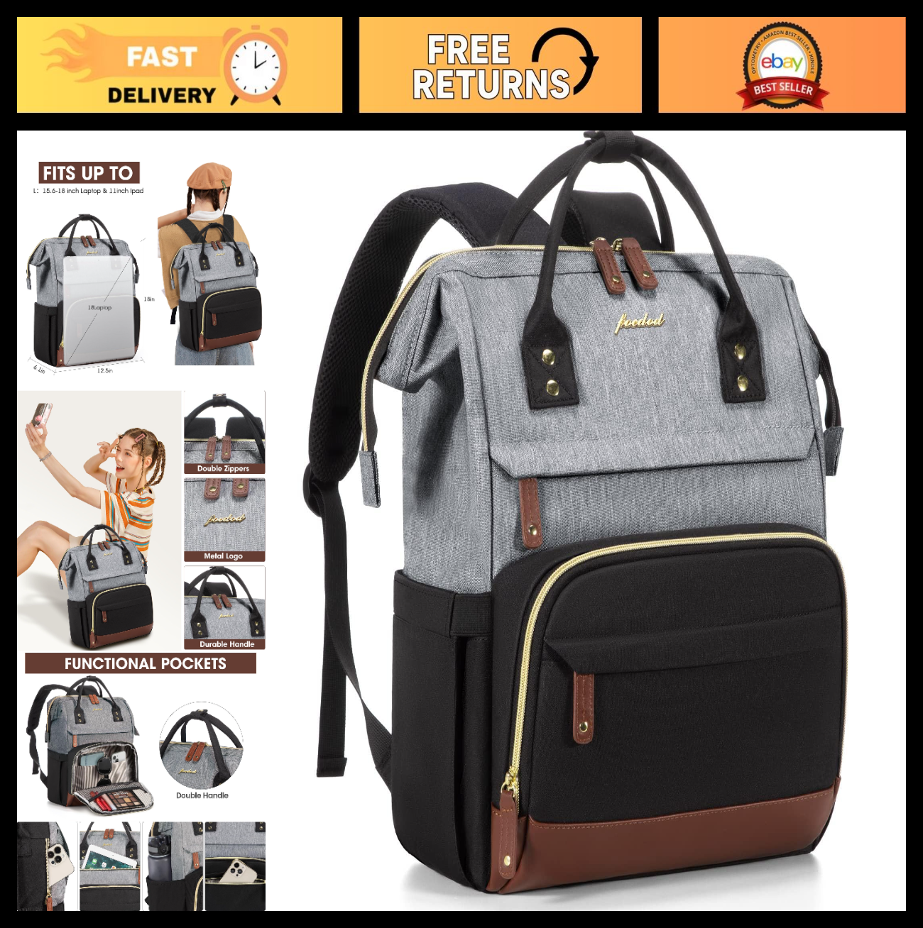 Stylish Laptop Backpack for Women   18" Travel Bag with USB Port, Anti Theft, Du0