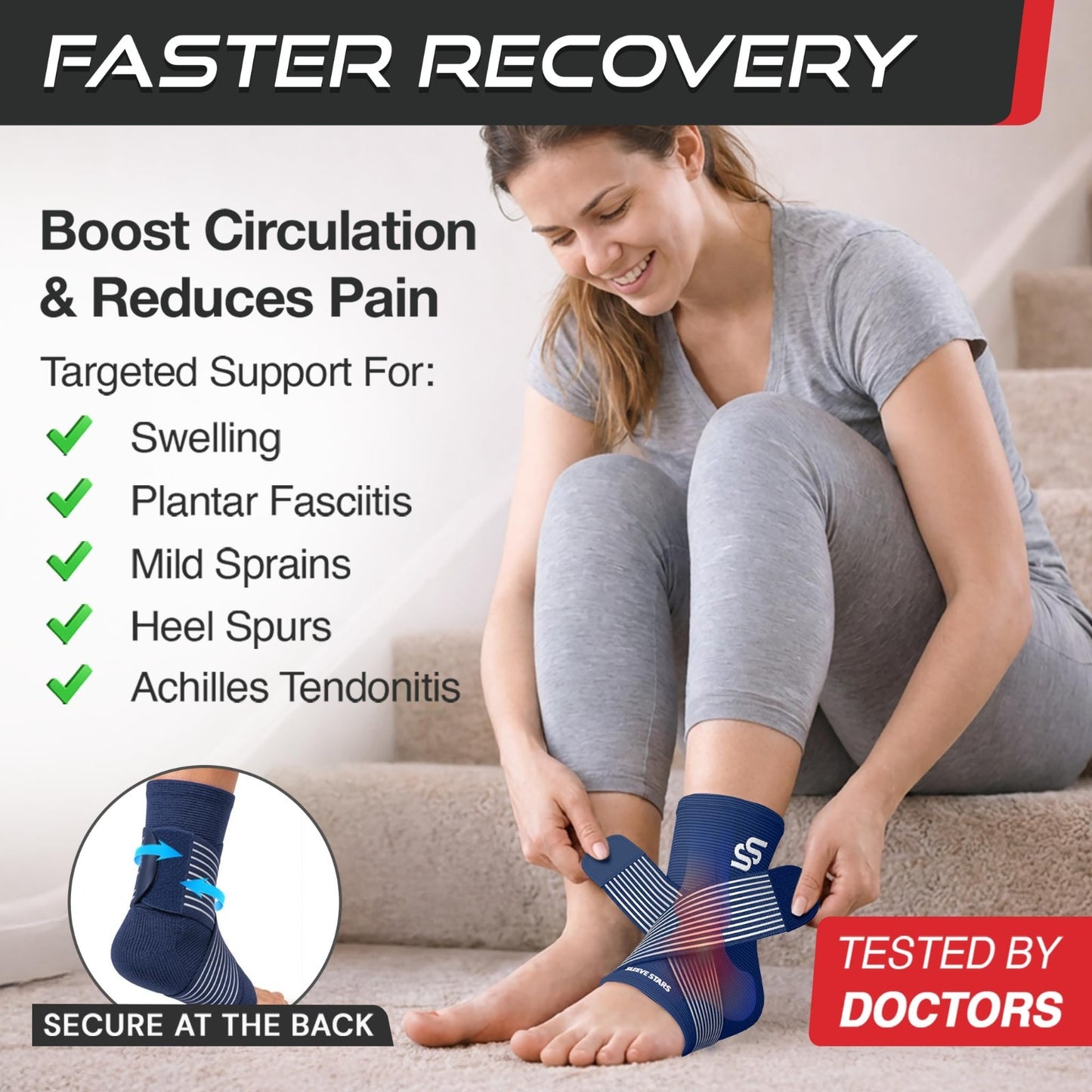 Ankle Brace Compression Sleeve for Sprains & Plantar Fasciitis Relief, Adjustabl2