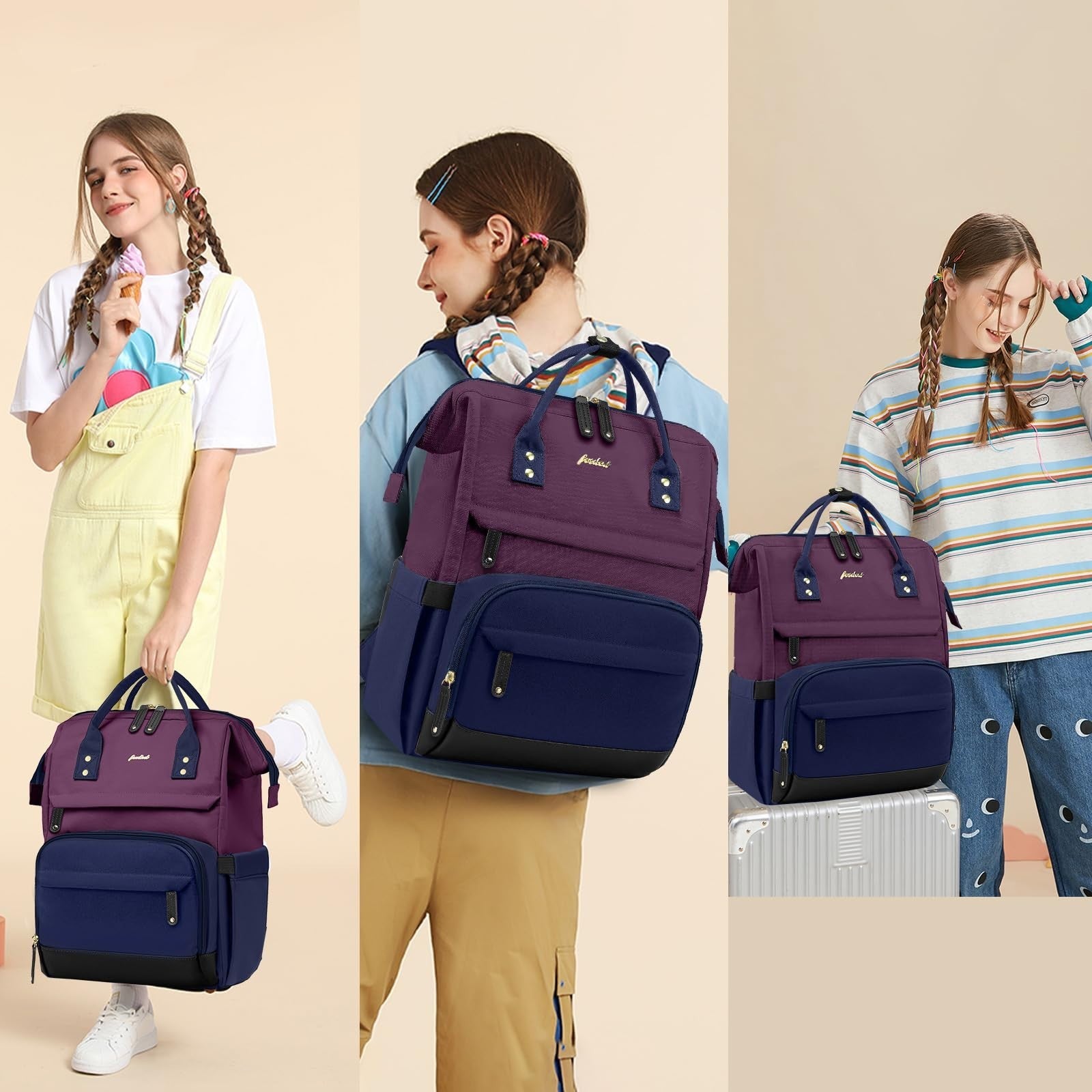 Stylish Laptop Backpack for Women   15.6" Large Capacity Travel Bag, College Boo7