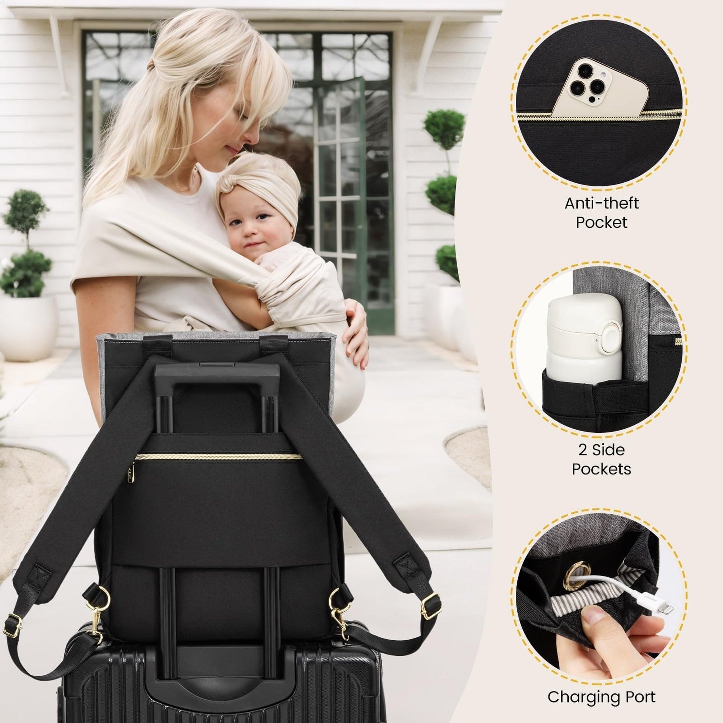 Diaper Bag Backpack Tote with Insulated Pockets & Changing Pad   Stylish & Funct5