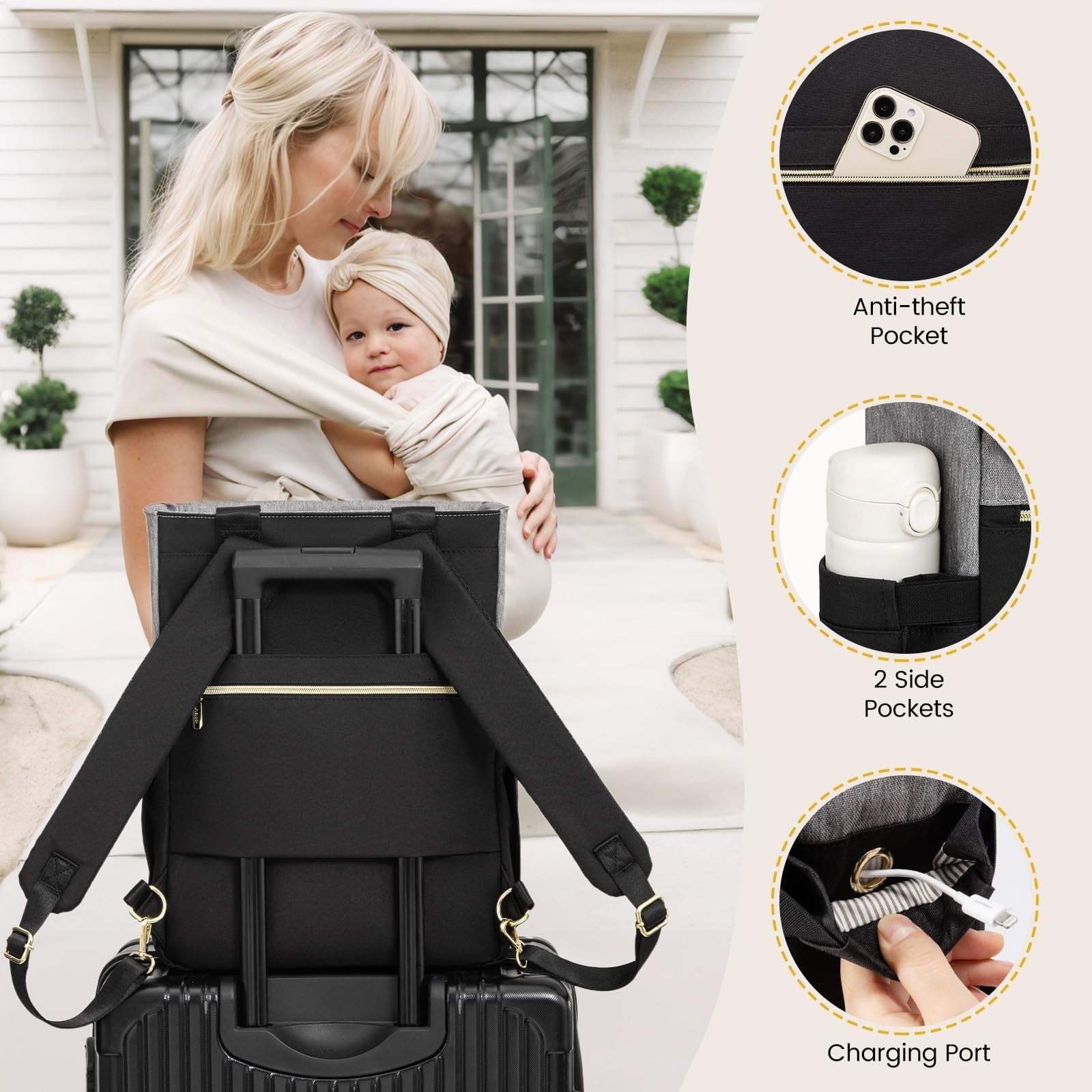 Diaper Bag Backpack Tote with Insulated Pockets & Changing Pad   Stylish & Funct5