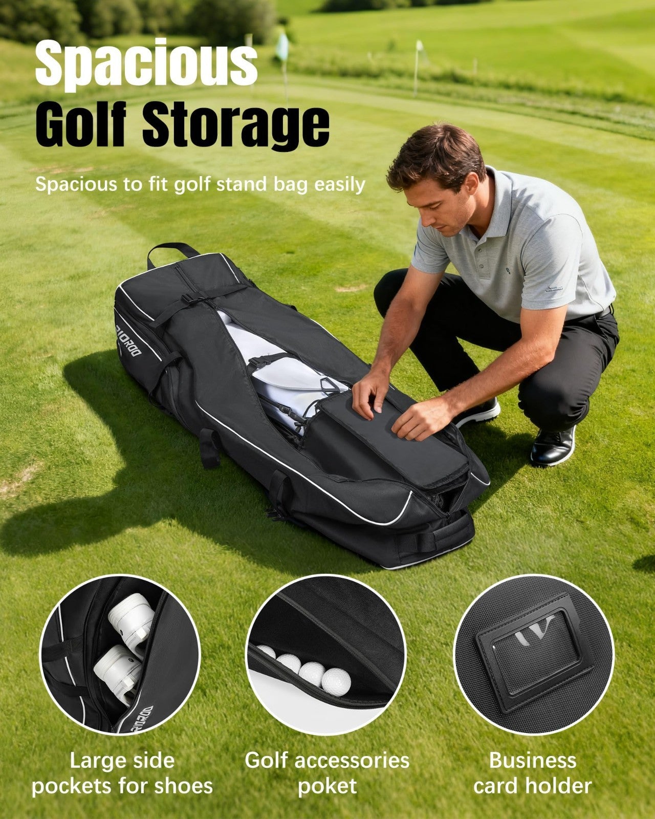 Golf Travel Bag with Wheels, Soft Sided 900D Oxford, Padded Club Protection, Uni5