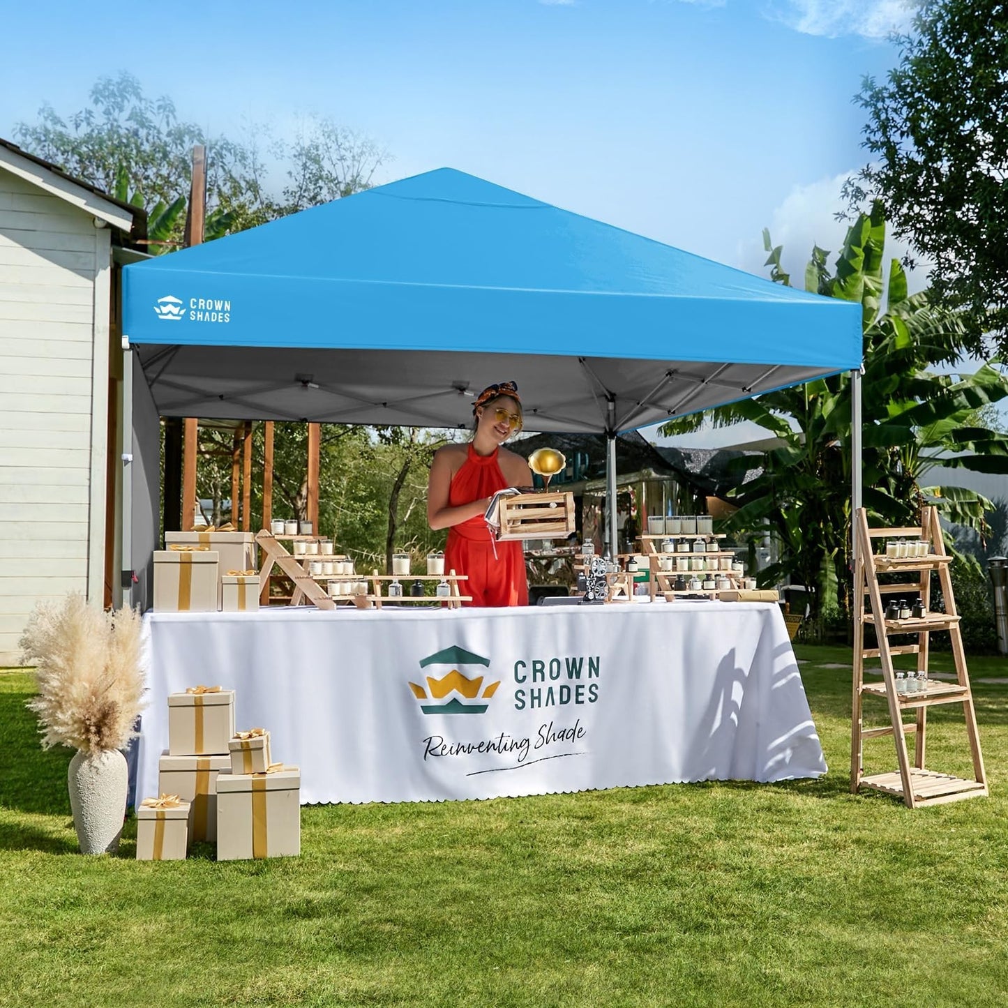 8x8 Pop Up Canopy Tent with Side Wall, Easy Setup Outdoor Shelter for Events, Be2