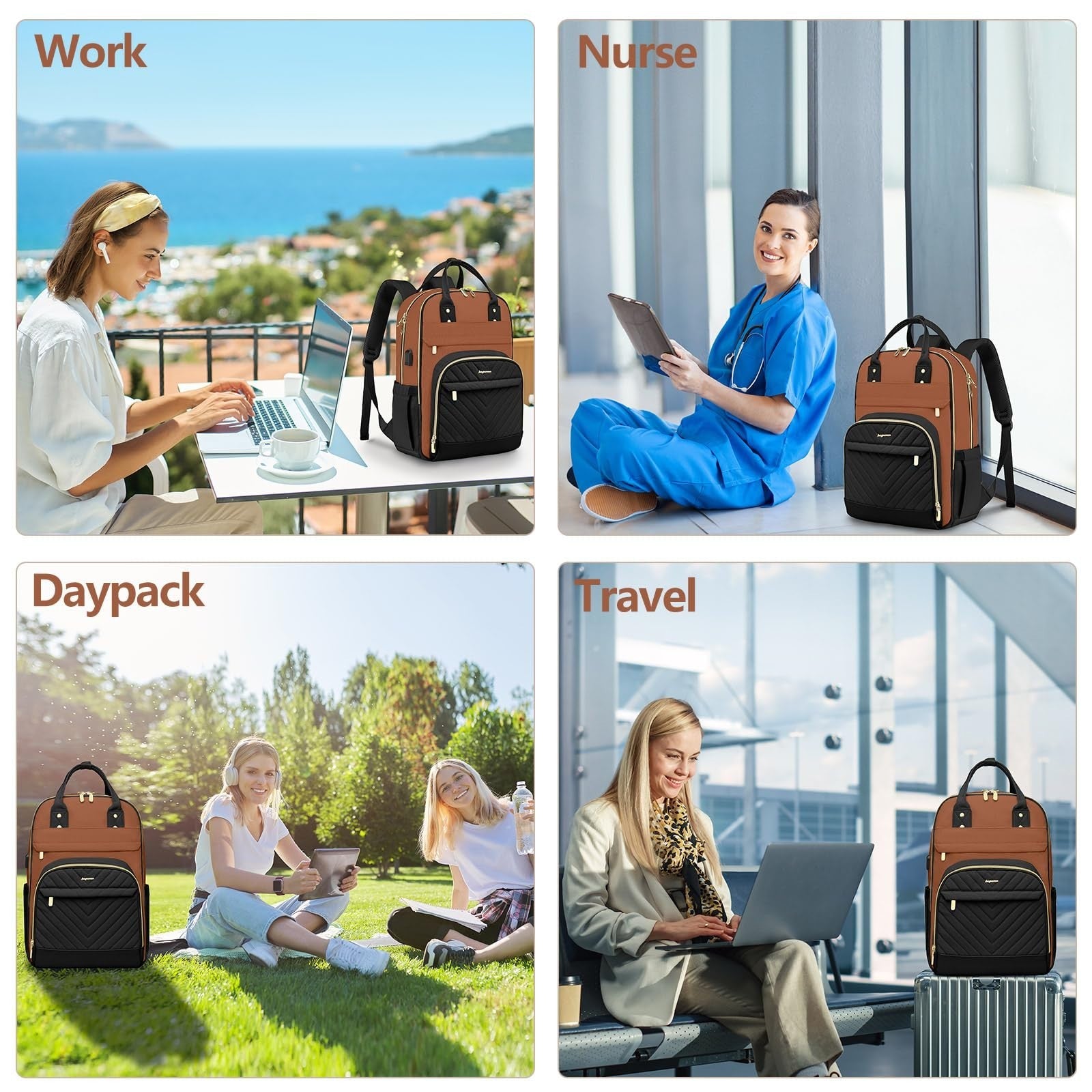 Stylish 15.6" Laptop Backpack for Women   Waterproof Travel Bag with USB Charger6